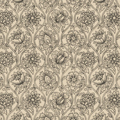 Lotus Charcoal Printed Cotton Fabric