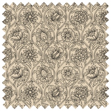Lotus Charcoal Printed Cotton Fabric