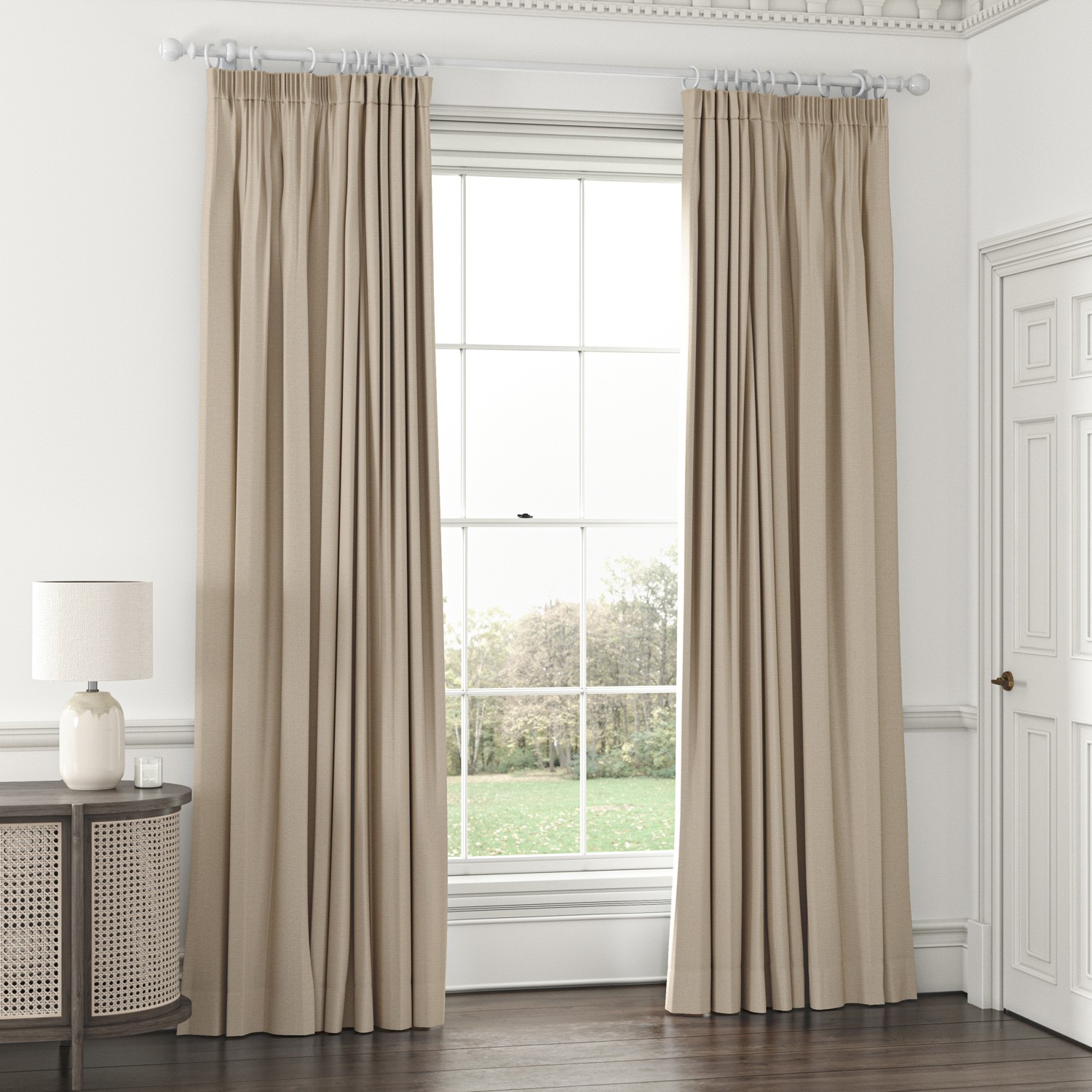 Flanders Natural Pencil Pleat Lined Curtains The Pure Edit